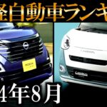 最新2024年8月軽自動車新車ランキングトップ10　今月もN-BOX首位独走か？スペーシア、タント、ジムニー、ルークス、ムーヴ、ハスラー、ワゴンＲ、タフトなど