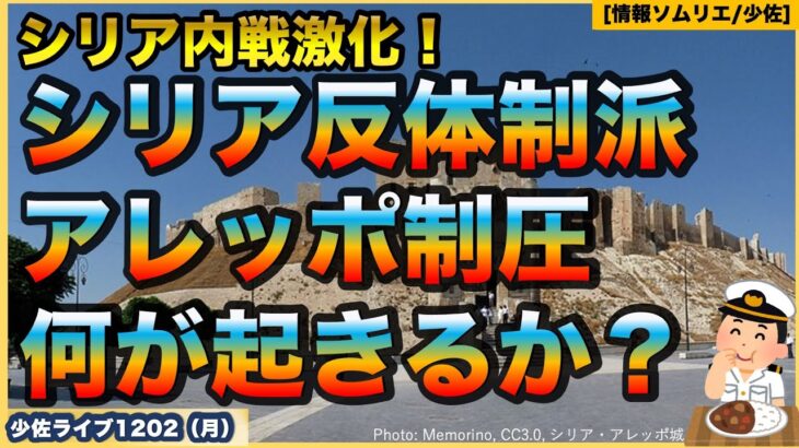 【シリア内戦激化】【次に何が起こるか？】【アサド政権反体制勢力の奇襲でアレッポ制圧】ロシア軍が空爆？ロシア、アメリカは？日本への影響は？国際情勢ウォッチ【情報ソムリエ・少佐】【2024/12/2月】