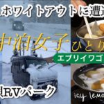 ［危険⚠️ホワイトアウトに遭遇‼️］車中泊女子のひとり旅【エブリイワゴン DA17W】北海道「美唄RVパーク」電源🔌付きサイトで冬の車中泊 [With automatic translation]