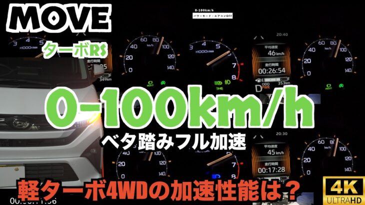 床まで踏み抜け！ベタ踏み0-100！ダイハツ新型ムーヴの加速性能をご覧あれ！ターボRSの4輪駆動【4WD】60-100の中間加速と走行モード別でのタイム計測してみた【DAIHATSU】New MOVE