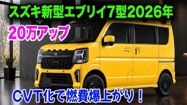 スズキ新型エブリイ7型2026登場、4速ATがついにCVT化！燃費14%爆上がりで軽バン市場に激震走る！