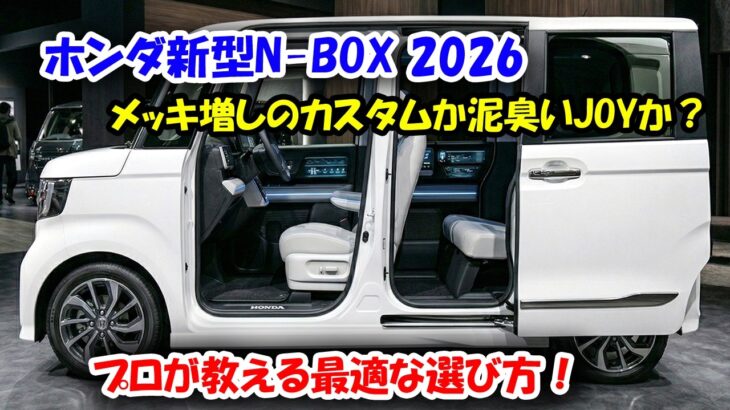 ホンダ新型N-BOX 2026年8月発売！N-BOX JOYの漆黒タフ顔がカッコよすぎる件、カスタムの高級感も激変！値上げでも絶対買いな理由！