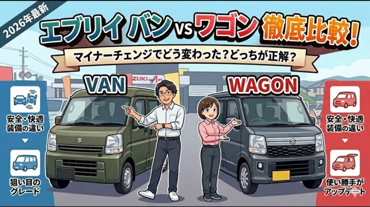 【2026年最新】エブリイバンvsワゴン徹底比較！マイナーチェンジでどちらを選ぶのが正解？ 安全・快適装備の違いと、狙い目のグレード＆使い勝手