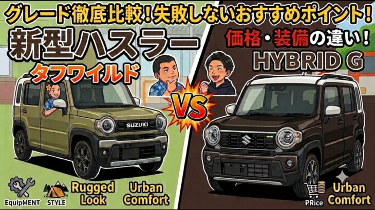 【新型ハスラー】HYBRID G VS タフワイルド グレード徹底比較！グレード・価格・装備の違いと失敗しないおすすめポイント！