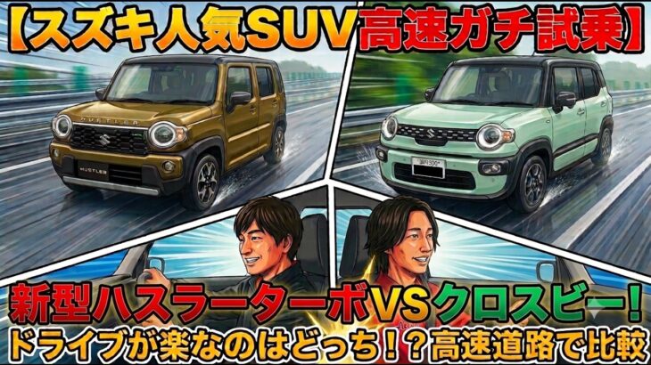 【スズキ人気SUV高速ガチ試乗】新型ハスラーターボ vs クロスビー！ドライブが楽なのはどっち？ハスラーターボとクロスビーで高速道路を走り比べ
