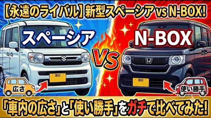 【永遠のライバル】新型スペーシア vs N-BOX！大人気ハイトワゴンの「車内の広さ」と「使い勝手」をガチで比べてみた！