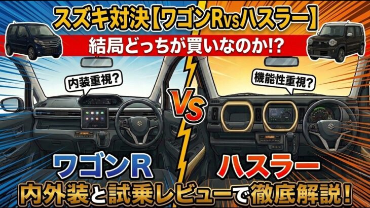 「ワゴンＲVSハスラー」スズキ対決「結局どっちが買いなのか！？」内外装と試乗レビューで徹底解説！