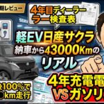 軽EV日産サクラ 納車から4年分充電電気料金 VSガソリン料金 充電100％で〇〇Km走行 48か月点検表公開解説